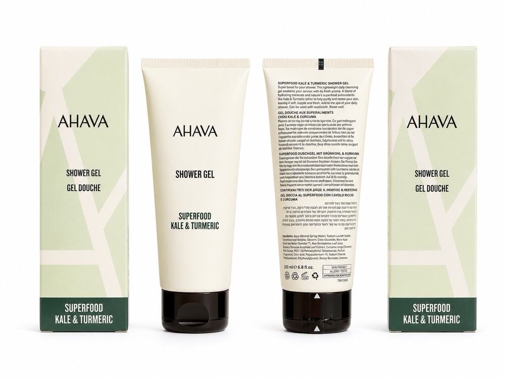 AHAVA Superfood Kale & Turmeric Shower Gel 200ml 6.8 fl oz Duo Set New